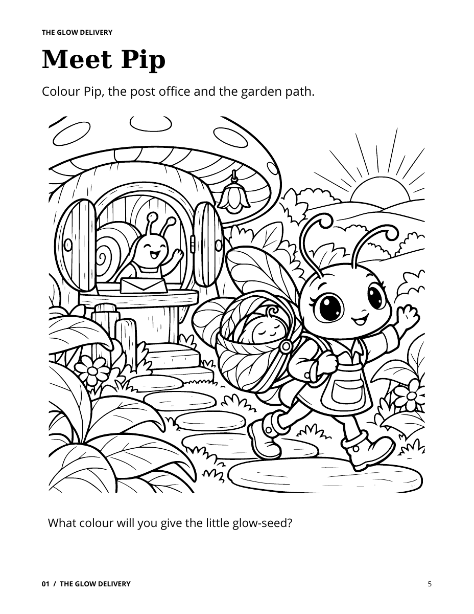 The Glow Delivery page introducing Pip and the sleepy glow-seed