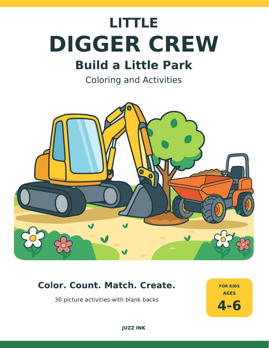 Little Digger Crew: Build a Little Park front cover with a digger, dumper and tree